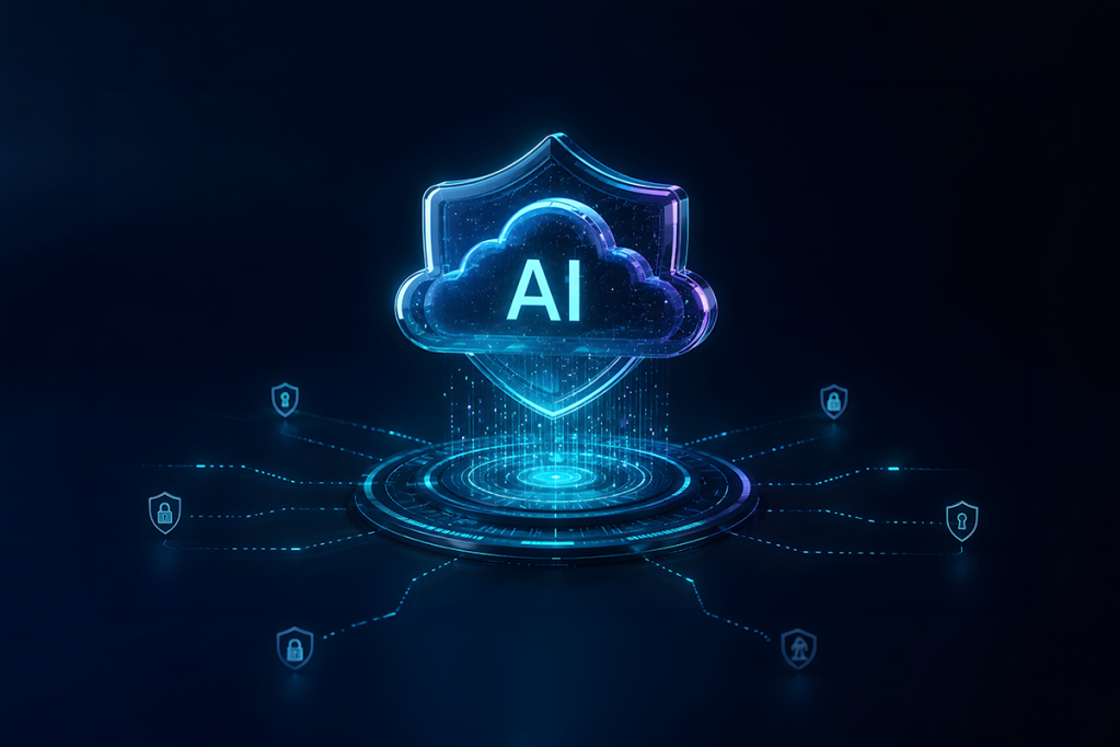 image of an AI cloud on top of a security badge