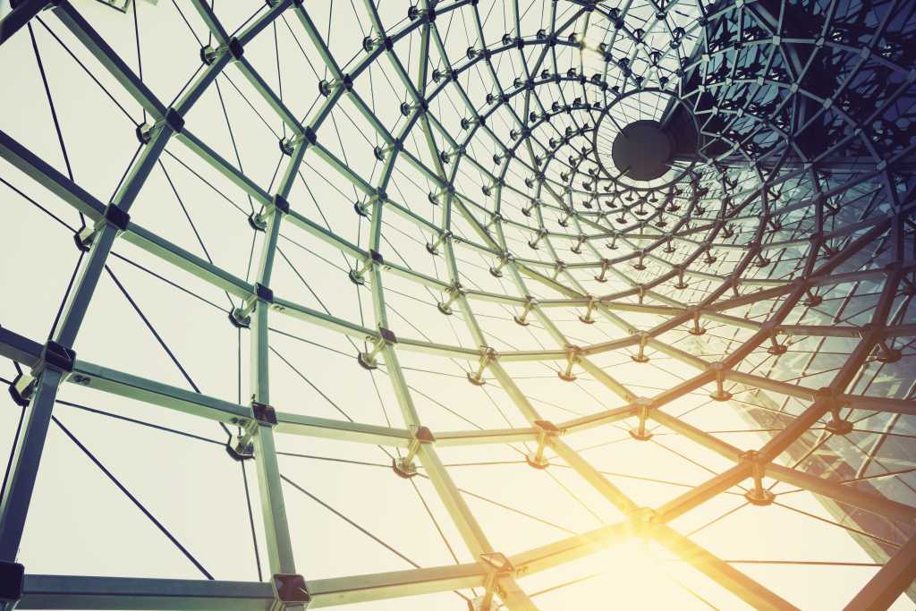 building construction of metal steel framework outdoors with sunlight